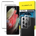 QUESPLE [2+2 Pack] Screen Protector for Samsung Galaxy S21 Ultra 5G 6.8 Inch, 2 Pack Tempered Glass Film + 2 Pack Camera Lens Protector, HD Fingerprint unlock/Full Coverage/Anti-Scratch/Case Friendly