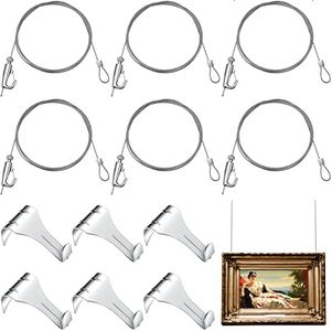 Picture Rail Hooks and Wire Picture Rail Hanging Kit Includes Stainless Steel Cable Loop Cord, Picture Rail Hooks and Adjustable Photo Hooks for Wall Picture, Exhibition, Art Gallery Supplies (18 Pcs)