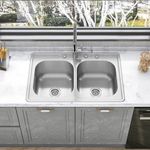 Sinber 33" x 22" x 9" Drop In Double Bowl Kitchen Sink with 18 Gauge 304 Stainless Steel Satin Finish MT3322D-OL (Sink Only)