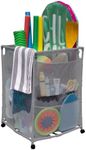 Pool Bins Rolling Pool Storage Organizer Bin, Medium (25.4" W x 25.4" L x 40" H), Gray