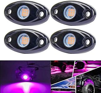 Purple Pink LED Rock Lights with 4 Pods Neon 12V Underglow Underbody Kit Crawler Crawling Dome Exterior Wheel Lamp Compatible for ATV RZR UTV SUV Off-Road Auto Boat Motorcycle Trail Rig Fender