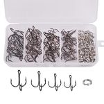 Fishing Treble Hooks Kit - 100/170pcs High Carbon Steel Treble Fishing Hooks and Round Split Rings Kit Saltwater Freshwater Hook Size 2 4 6 8 10 14