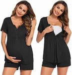 Ekouaer Women's Maternity Nursing Pajama Sets Short Sleeve Postpartum Pajamas Breastfeeding Pregnancy Clothes Black S