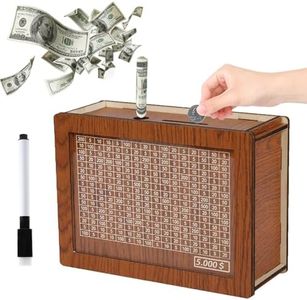 Cash Vault Wooden Savings Box,Money Saving Box with Numbers and Target,Cash Savings Box,Portable Money Box for Cash,Retro Cash Savings Box,Wood Money Saving for Kids Gifts ($5000)