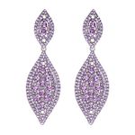 Flyonce Women's Wedding Bridal Earrings Rhinestone Crystal 2 Leaf Drop Dangle Chandelier Earrings Purple Silver-Tone