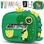 Hangrui Instant Camera for Kids, 2.4 Inch Screen,Dual Lens,20 MP 1080P HD No Ink Dinosaur Kids Instant Print Camera with 3 Rolls Print Paper & 32G Card,5 Color Pens, Best Gift for Girls and Boys