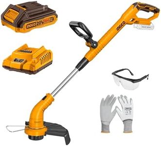 INGCO Cordless Grass Trimmer, 8200rpm, TwistedLine Length:5m, Grass Cutter with Adjustable Handle for Garden Yard Black