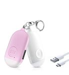 Safesound Personal Alarm, Rechargeable Self Defense Security Alarm Keychain 130dB Loud Protection Siren Rope Alarm Keyring with Flashlight for Women Elderly Walker Runner Dog White Pink