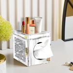 Wocred Square Tissue Box Cover Upgrades with Storage Tray,Crystal Crushed Diamond Tissue Box, Luxury Tissue Holders for Either Tissues in a Bathroom or Napkins on a Table.(6.5”x5.5”x5.5”)