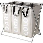 SortWise 3 Sections Foldable Laundry Hamper, 90L Large Dirty Clothes Laundry Sorter wtih Removable Laundry Bags and Lifting Handles Each Bag, 25.59" x 22.44" x 24.8"