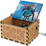 Howl's Moving Castle Wood Music Box,Anime Theme Music Merry Go Round of Life Wooden Hand Cranked Musical Boxes New Year Birthday Gift (Wood1)