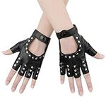 1 Pair Half Finger Leather Gloves, Stylish Fingerless Leather Gloves Biker Punk Gloves for Halloween Women Girls Cosplay Performance (Black)