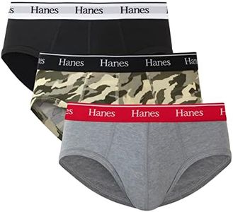 Hanes Originals Stretch Cotton Briefs Pack, Moisture-Wicking Underwear for Men, 3-Pack, Black/Concrete Heather/Camo, Large