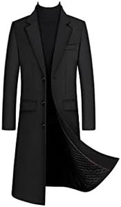 Extra Long Wool Trench Coat Thickened Cashmere Coats Overcoat Male Clothes, Black, XL