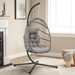 Warmiehomy Egg Chair Hanging Chair with Stand Garden Foldable Swing Chair with Cushion Rattan Hanging Egg Chairs for Indoor Outdoor Hammock Chair With Frame for Patio, Balcony