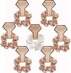 MEISO Bridesmaid Scrunchie 7 Pcs Bachelorette Party Hair Tie Satin Bridesmaid Proposal Gifts Hair Ties for Bridesmaid Gifts, Bridal Shower Gifts or Wedding Favors (White and Champagne)