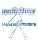 Rimobul 2 Pieces Wedding Garters Lace Bridal Garter Faux Pearls Garter for Bride with Toss Away（Light Blue）