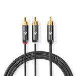 NEDIS Subwoofer cable - RCA plug - gold-plated - 3 m - round - aluminium - anthracite/grey