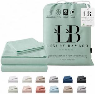 LB Luxury Bamboo Market Split King Size Sheet Set | 2 Fitted Sheets for Sleep Number & Adjustable Beds | Organically Grown | Ultra Soft & Cooling |100% Viscose | 17" Deep Pocket [Coastal Green]