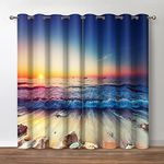 Jekeno Beach Aesthetic Blackout Curtains Ocean Waves Sunset Seaside Sea Dusk Print Drapes Decor Home Bedroom Apartment Living Room Darkening Grommet Window Treatments 2 Panels Set,52x84 Inches