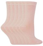 Sock Snob - 6 Pairs Kids Boys Girls Unisex Mid Calf Solid Color Casual Cotton Dress Socks (9-12 UK, Light Pink)