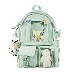 Kawaii Backpack Lovely Pastel Rucksack for Teen Girls Aesthetic Student Bookbag with Kawaii Pin and Cute Accessories (Light Green-C)