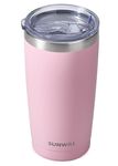 SUNWILL Insulated Coffee Tumbler with Lid, Stainless Steel Coffee Travel Mug, Double Wall 20 oz Tumbler Thermal Reusable Coffee Cup, Powder Coated Sakura, Spill Proof Sliding Lid