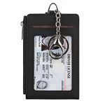 Cynure Women & Men Keychain 7 Card Slots Card Holder Case Zipper Slim Minimalist Front Pocket Wallet with 2 ID Window, Black01, 7 Cards, Minimalist