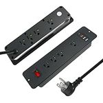 8 Outlets Double Side Desktop Power Bar with USC Ports PD 20W, Fast Charge Recessed Power Strip Under Desk Multiple Power Socket for Conference Table Cabinet Drawer