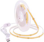 GQL Dimmable COB LED Strip with White Dimmer Switch, 5V USB Flexible Light Ribbon, Self-Adhesive Tape for Indoor Home Commercial Cupboard TV Backlight (Warm White, 3m)