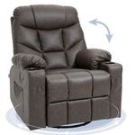 HOMCOM Recliner Armchair, Swivel PU Leather Manual Reclining Chair with Adjustable Leg Rest, Drink Holders, Side Pockets, for Home Living Room, Cream White