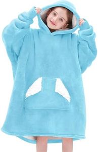 Touchat Wearable Blanket Hoodie, Oversized Sherpa Blanket Sweatshirt with Hood Pocket and Sleeves, Super Soft Warm Plush Hooded Blanket for Kids, One Size Fits All (Blue)