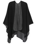 DiaryLook Ladies Printed Poncho Cape Reversible Oversized Shawl Wrap Open Front Cardigans for WomenBlack