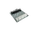 Avant-Garde Black and Frosted Glass Chess Set with Mirror Board