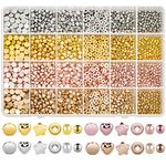 2160 Pieces Spacer Beads Set, Assorted Bracelet Beads Round Beads Star Beads Gold Beads for Bracelet Jewelry Making(Gold, Sliver, Rose Gold, KC Gold)