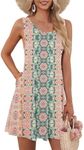 AUSELILY Women's Summer Dress Sleeveless Floral Mini Dresses with Pockets Bohemian Dress 2025 New Pink Flower S