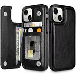 Coolden for iPhone 15 Case Wallet Case with Card Holder Slot Shockproof Case Flip Folio Soft PU Leather Magnetic Closure Protective Case Cover Compatible with iPhone 15 Phone Case (Black)