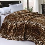 BNF Home Soft and Thick Faux Fur Sherpa Backing Bed Blanket, ML Leopard, Queen, Turquoise