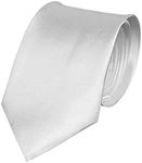 Formal Wedding Groomsmen Solid Colour Mens Silk Satin Tie Regular Size Necktie (White)