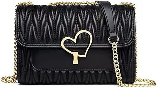 zhongningyifeng Shoulder Bag for Women Small Crossbody Purse Leather Fashion Handbags with Chain Strap, Black1, S