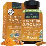 Organic Turmeric Supplement 1500 mg - Turmeric Pills for Joint Support and Cellular Defense - Turmeric Curcumin with Black Pepper for Increased Absorption - High Potency Turmeric Curcumin Supplement