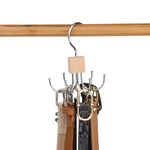 LMSAWK Belt Hanger For Closet, Hanging Holder Storage Hook for Belt, Rotatable Belt Rack Closet Accessories, for Socks, Belt, Gloves, 6 Hooks, Wood Color