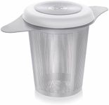 Teabloom Universal Loose Tea Infuser with Dual-function Lid/Dish – Fits Cups, Mugs, Teapots – Lid Touchpoints Remain Cool to the Touch – Steep Tea or Coffee – Connoisseur's Choice