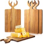 Sliner 4 Pcs Christmas Thick Wooden Cutting Boards for Kitchen Multipurpose Antler Wooden Charcuterie Board Deer Bread Board Cheese Chopping Board with Antler Handle Gift Housewarming (Large)