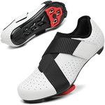 VikoViren Unisex Cycling Shoes Compatible with Peloton Bike with Single Hook & Loop Strap and Delta Cleats Included Perfect for Indoor Road Riding Bike Shoes for Men Women, White 6