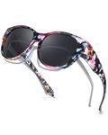 LVIOE Polarised Fitover Sunglasses for Women, Trendy Round Frame Wear Over Glasses with UV Protection