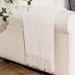 BATTILO HOME Cream Throw Blanket for Sofa Couch Office Living Room Home Decor Lightweight Textured Soft Cozy Knit Throw with Tassels Suitable All Seasons 50"x60"