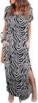 HUSKARY Women's Summer Maxi Dress Casual Loose Pockets Long Dress Short Sleeve Split Maxi Dresses, Black White, Large