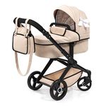 Bayer Baby Dolls Pram XEO - Convertible Doll Pushchair, Carrycot & Changing Bag - Stroller with Adjustable Handle Height for Girls, Tall Dolls Pram for 6+, 3-5 Year Olds - Beige, Ribbon