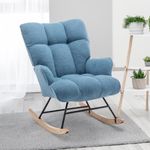 SAETSFEG Rocking Chair Nursery Teddy Upholstered Glider Rocker Rocking Accent Chair Padded Seat with High Backrest Armchair Comfy Side Chair for Living Room Bedroom Offices (LightBlue Teddy)
